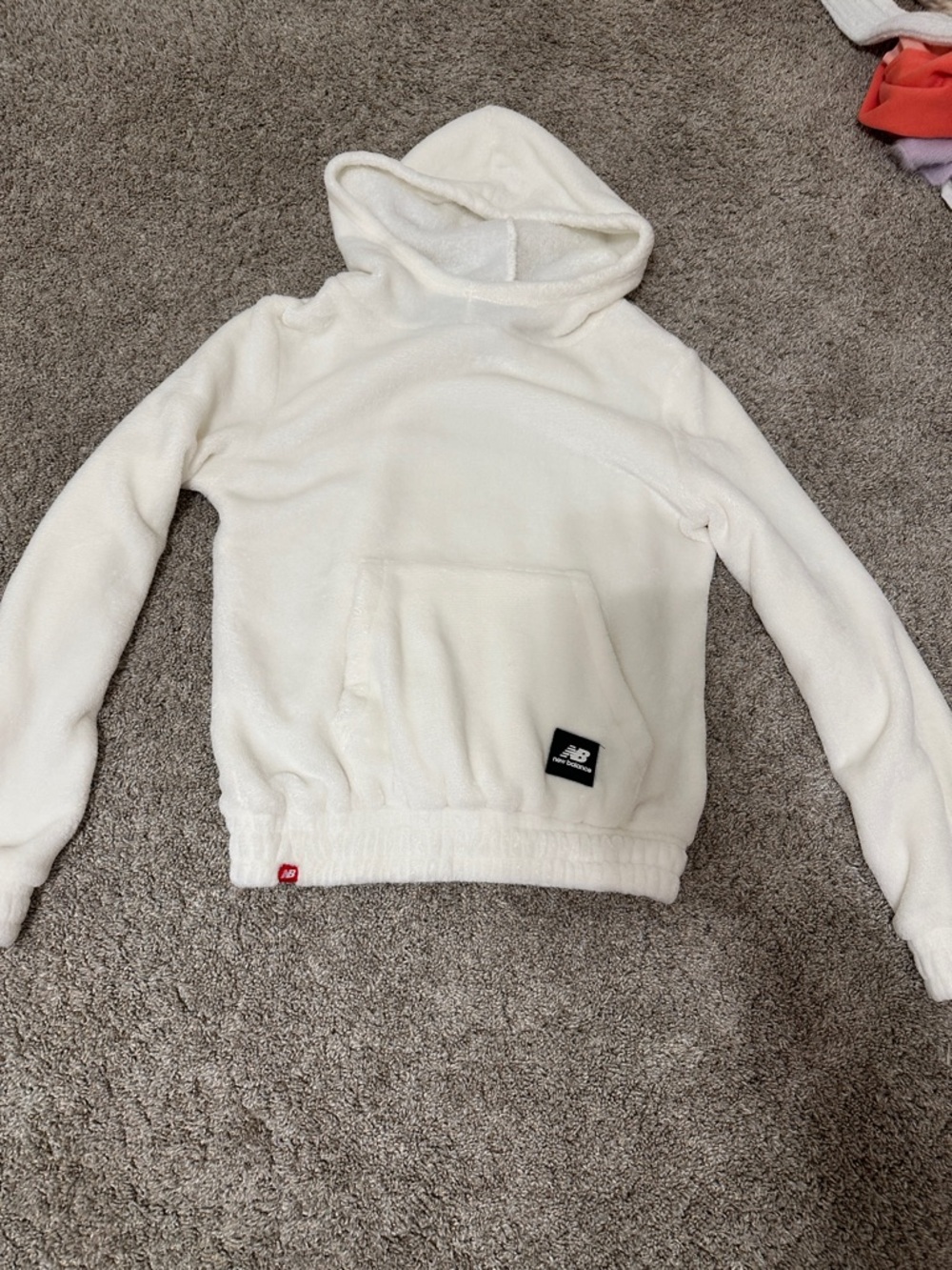 New Balance Cream Hooded Fleece Pullover with Kangaroo Pocket